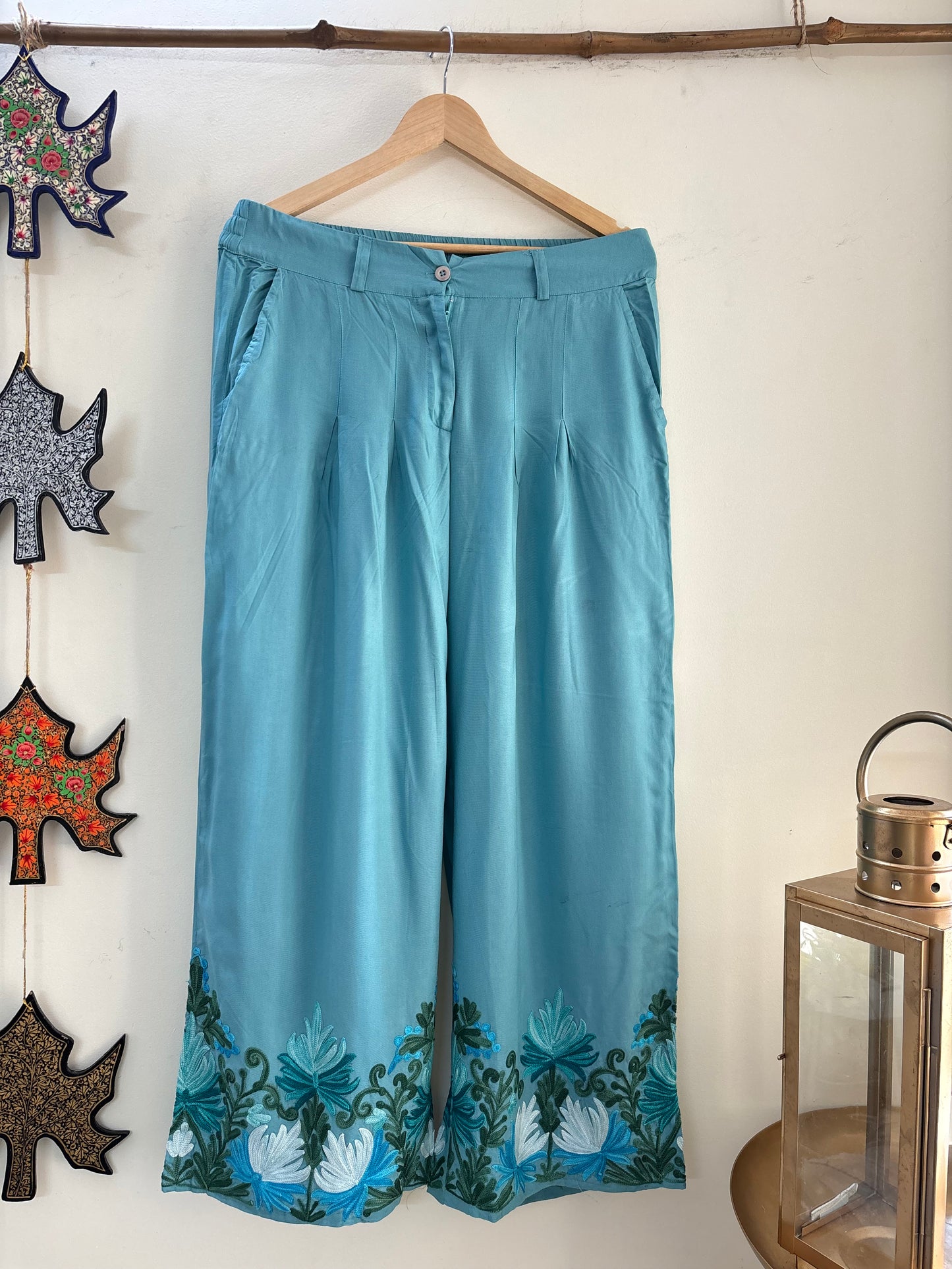 Women Blue Chinaar Aari Embroidered Palazzos ‘30’