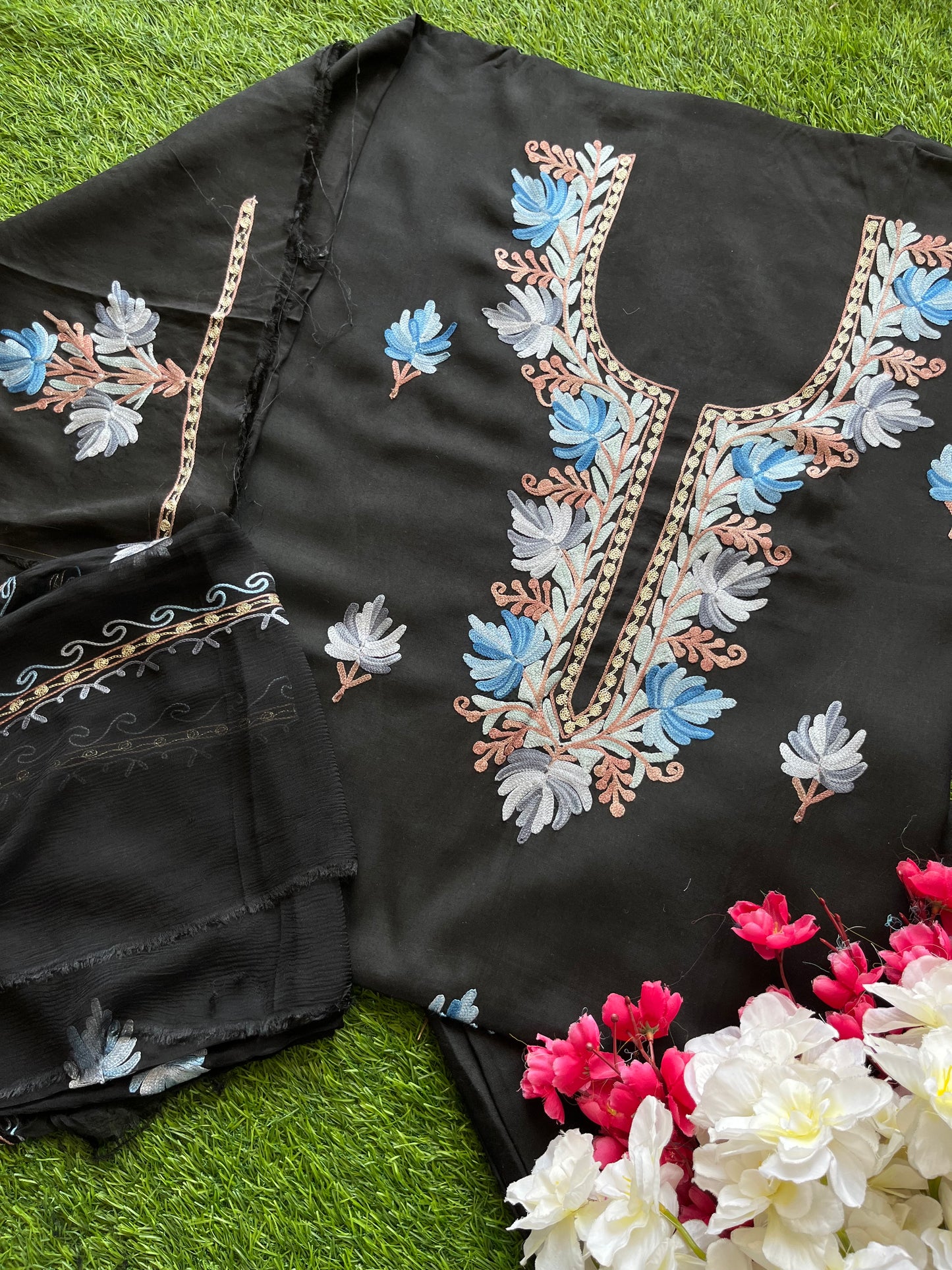 Midnight Black Muslin Cotton Aari Embroidered 3pc set