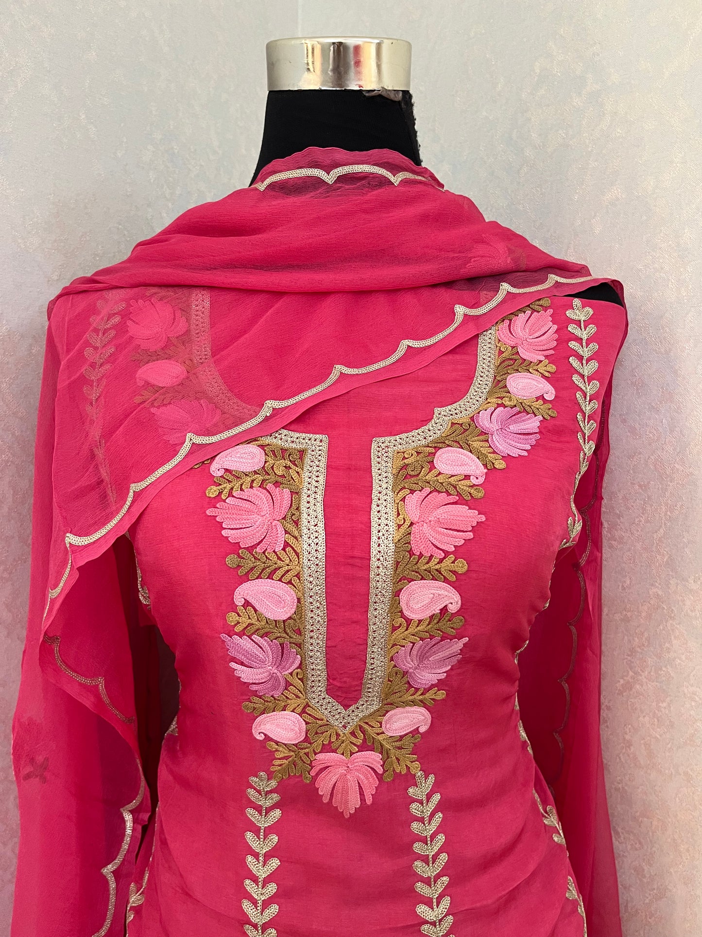 Sanam’ Candy Pink Silk Aari Embroidered Suit material