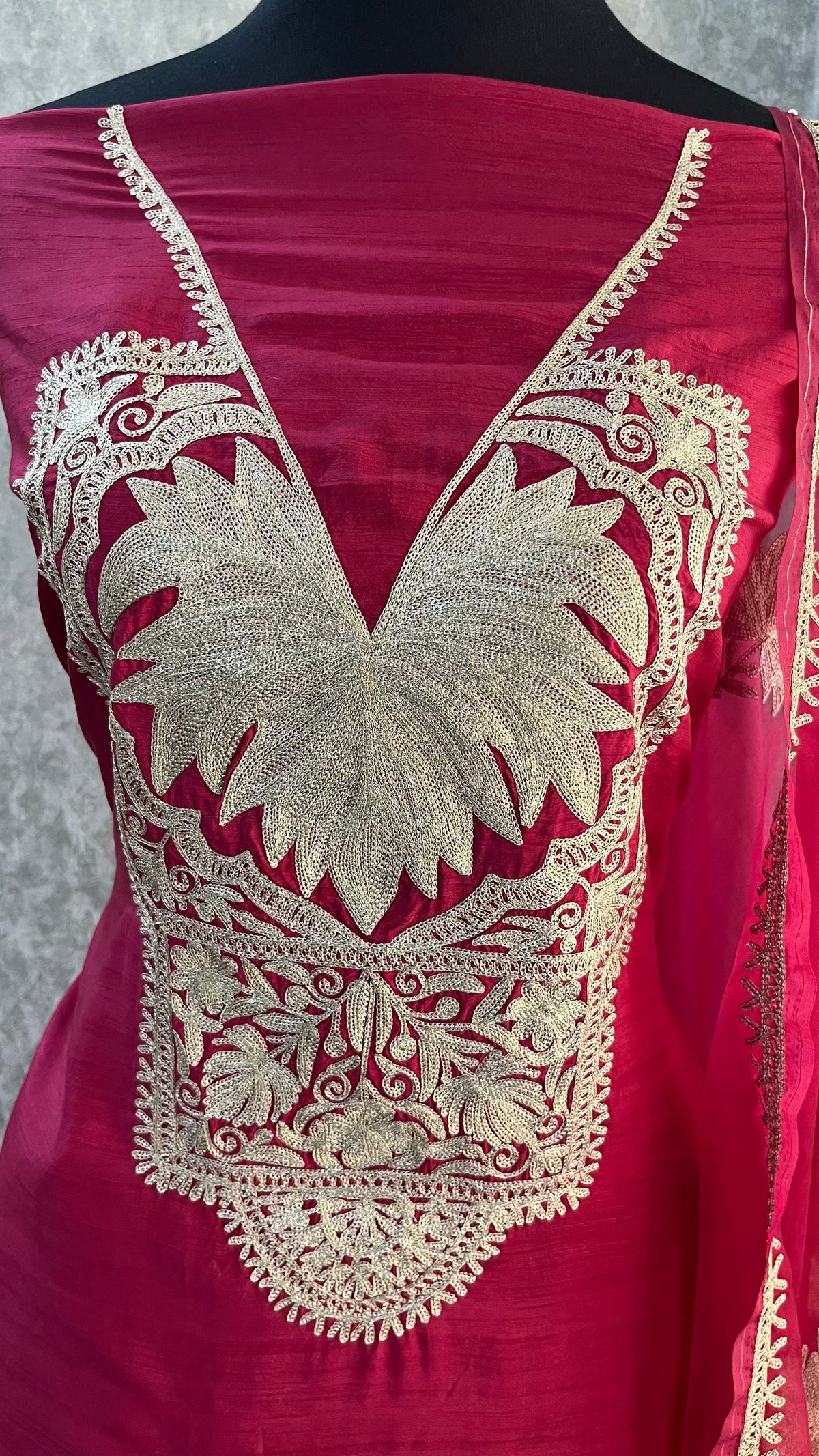 Hot Pink Silk Tilla Embroidered Suit