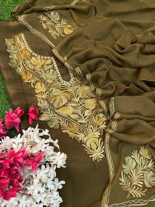 Army Green Opada Silk Kashmiri Suit