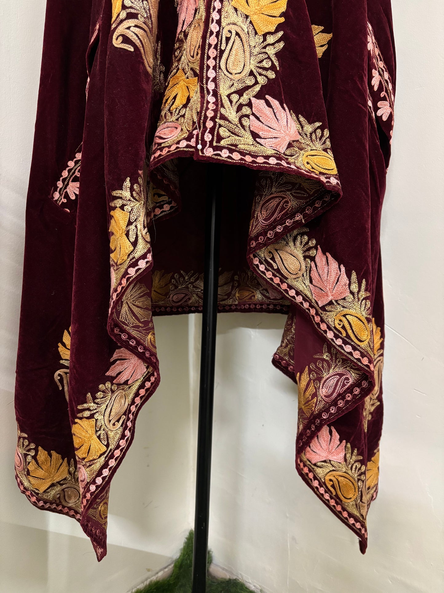 Maroon Aari Embroidered Velvet Cape