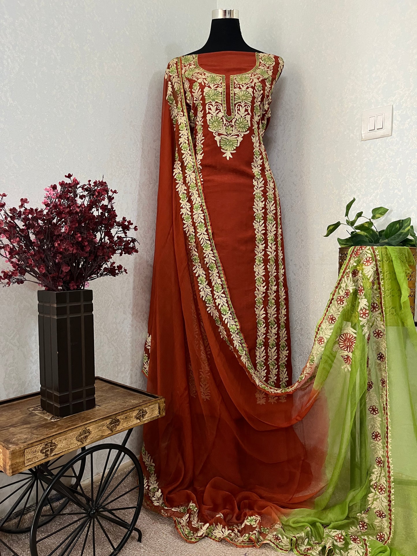 Rust Premium Cotton Kashmiri Suit