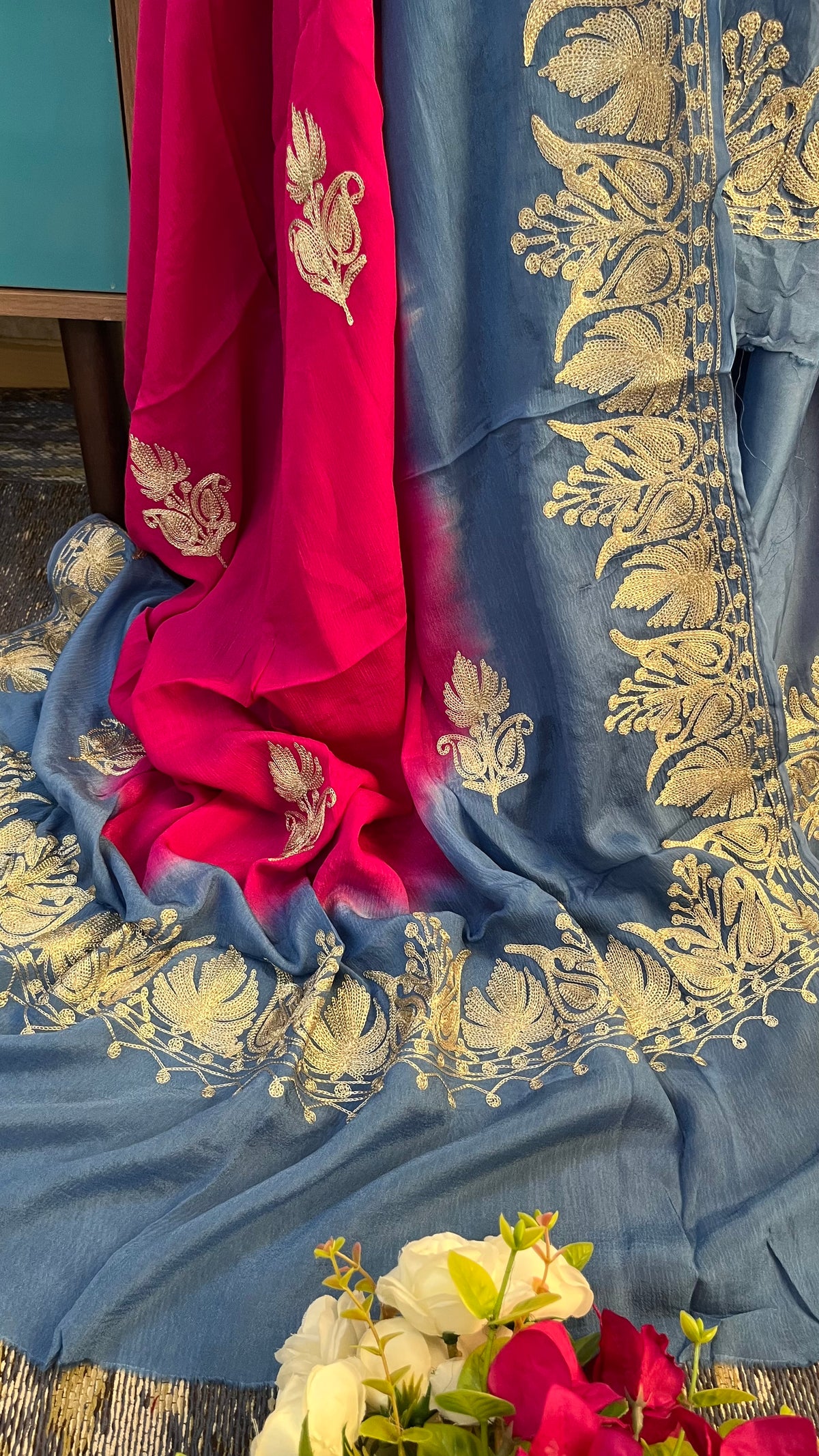 Blue Sanam Silk Kashmiri Suit