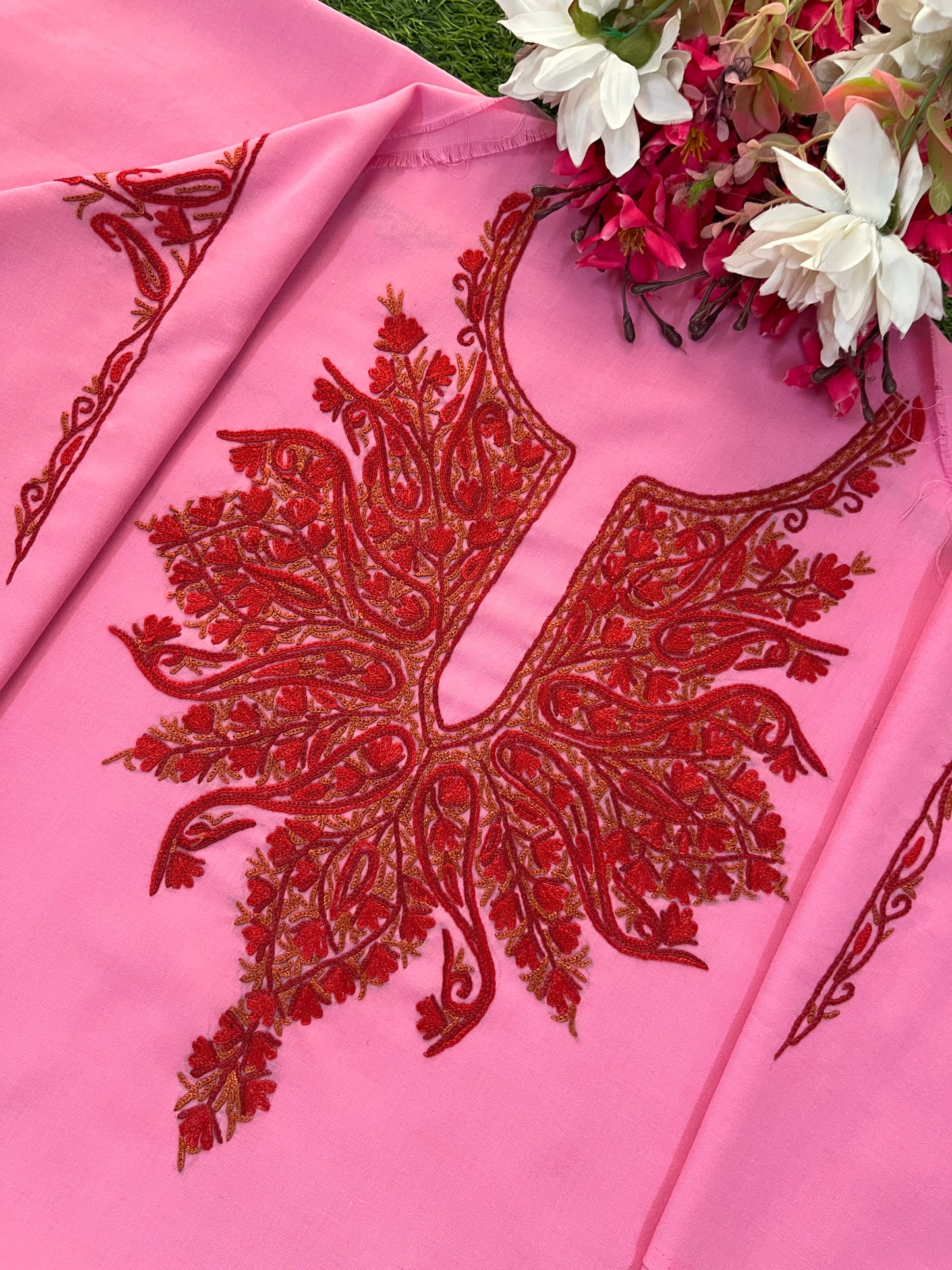 Pink Cotton Two Piece Suit (Hand Embroidered)