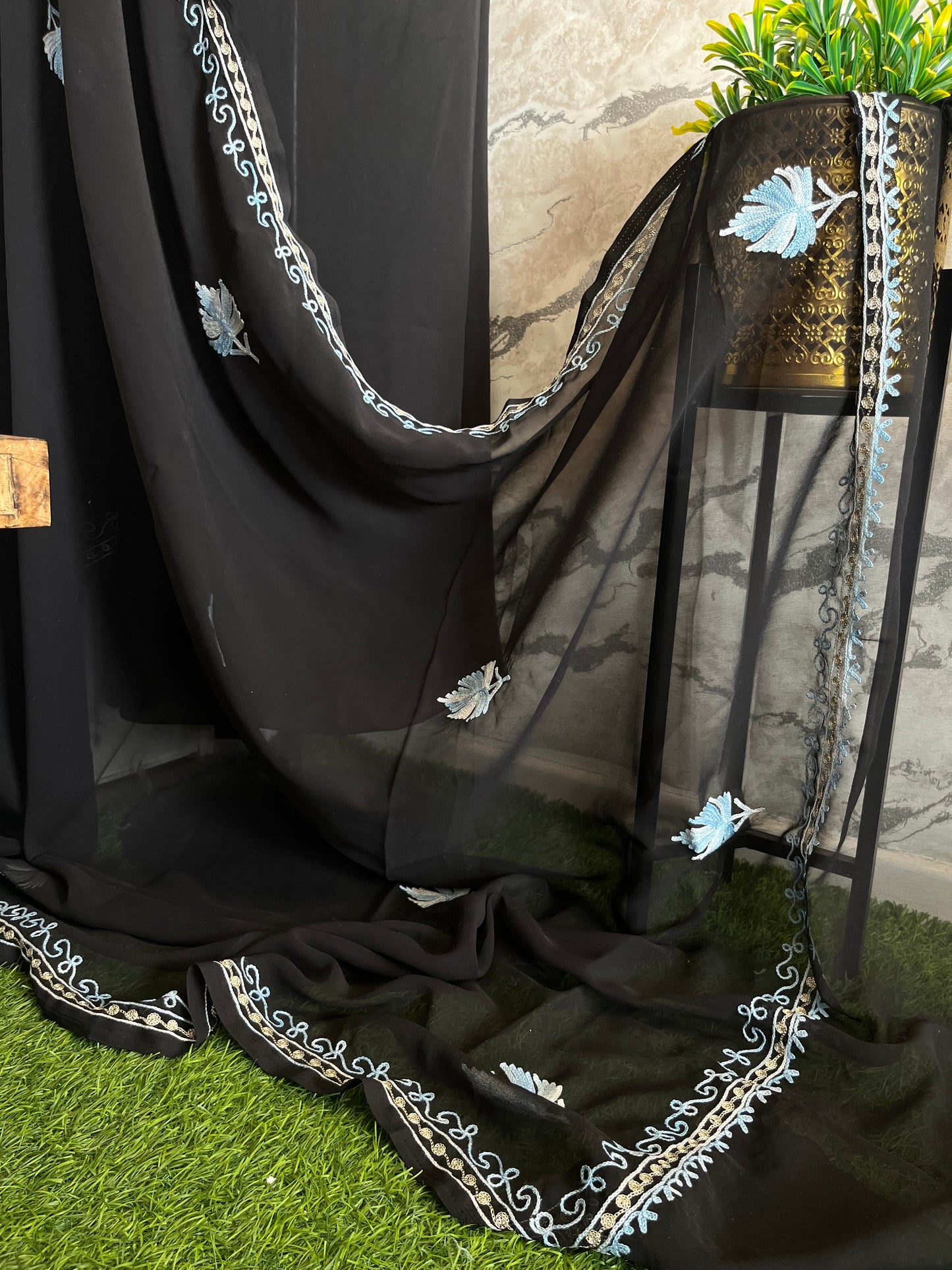 Black Georgette Shirt and Dupatta Aari Embroidered Suit