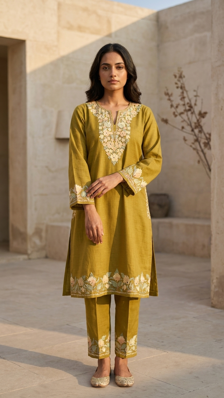 Henna Green Cotton Stitched Co-ord Set (XL)