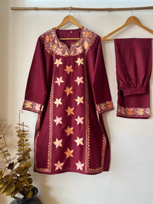 Maroon Cotton Stitched Co-ord Set (XXL)