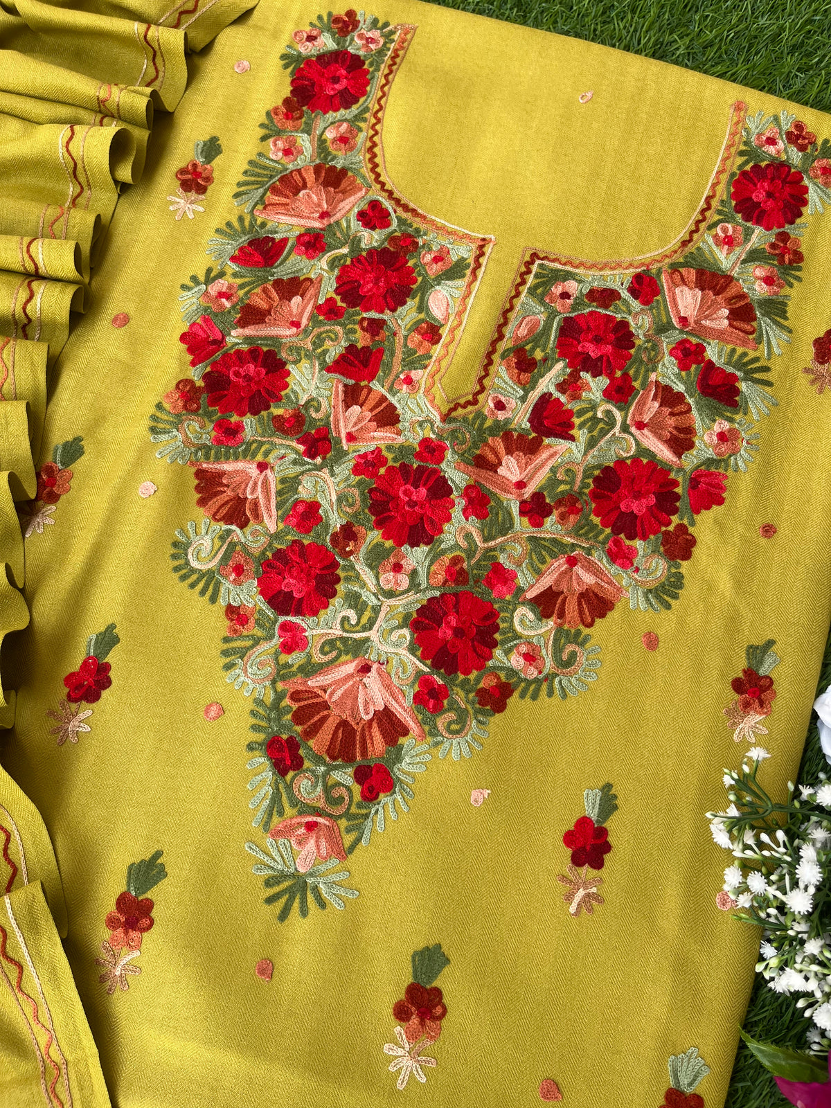 Lime Green Woollen Aari Embroidered 3pc suit