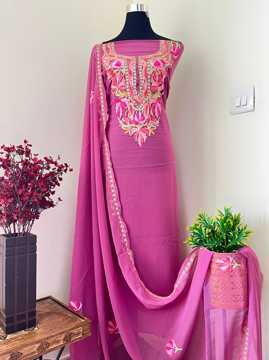 Mauve Georgette Shirt and Dupatta Aari Embroidered Suit