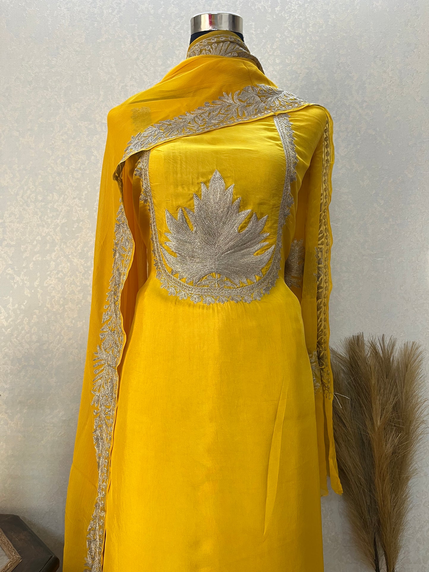 Golden Yellow Sanam’ Tilla Kashmiri Silk Suit