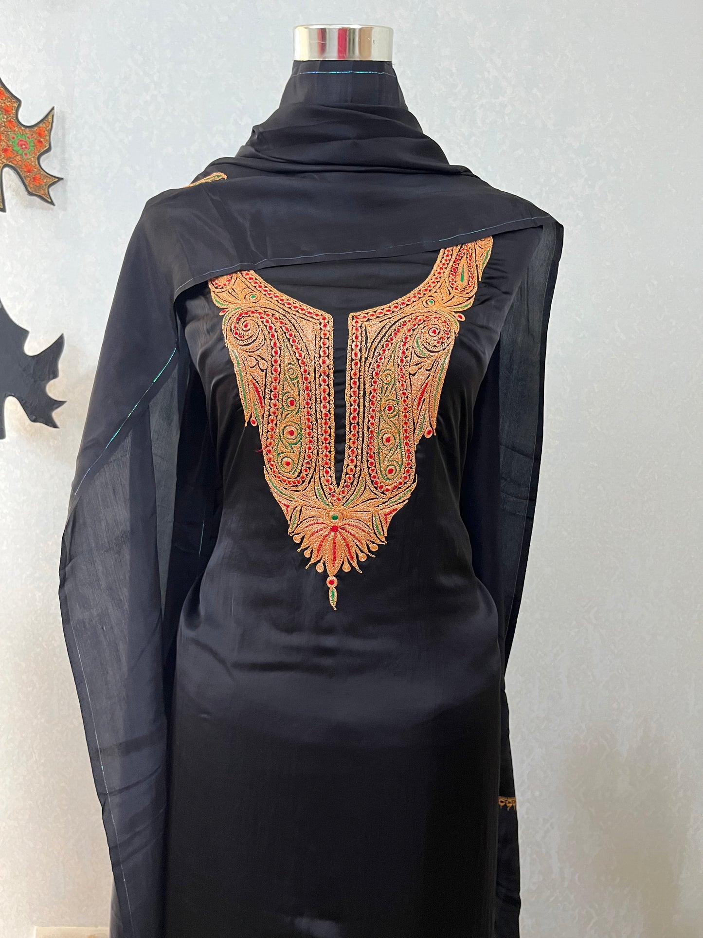 Black Silk Puff Tilla Embroidered Suit