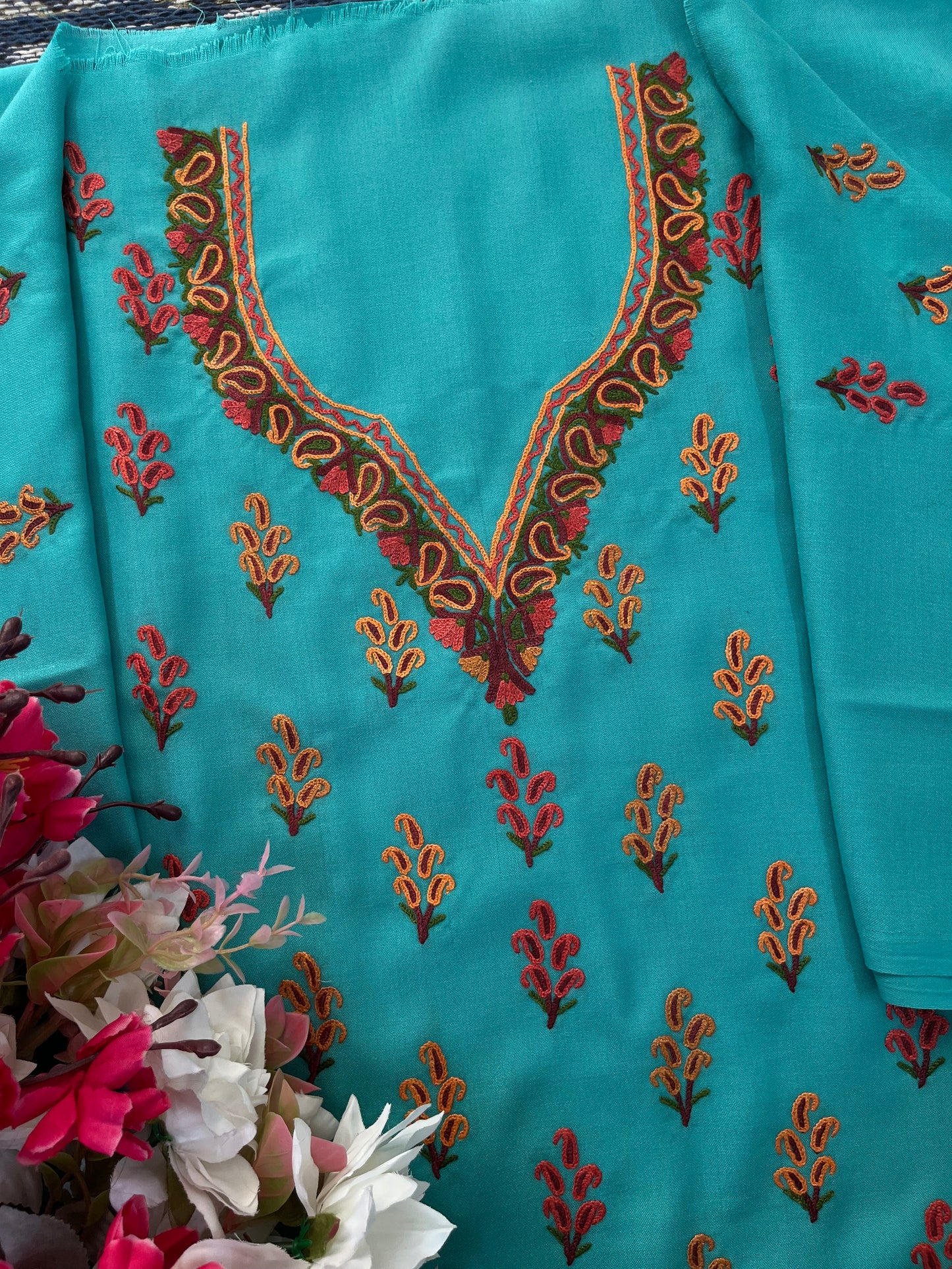 Cotton Pastel Green Two Piece Set (Hand Embroidered)