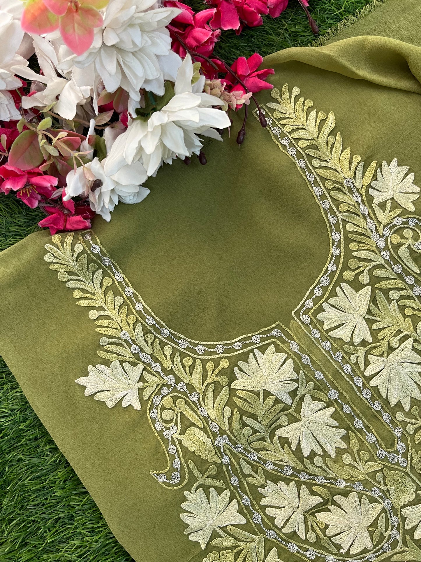 Light Green Georgette Kashmiri Kurta Material