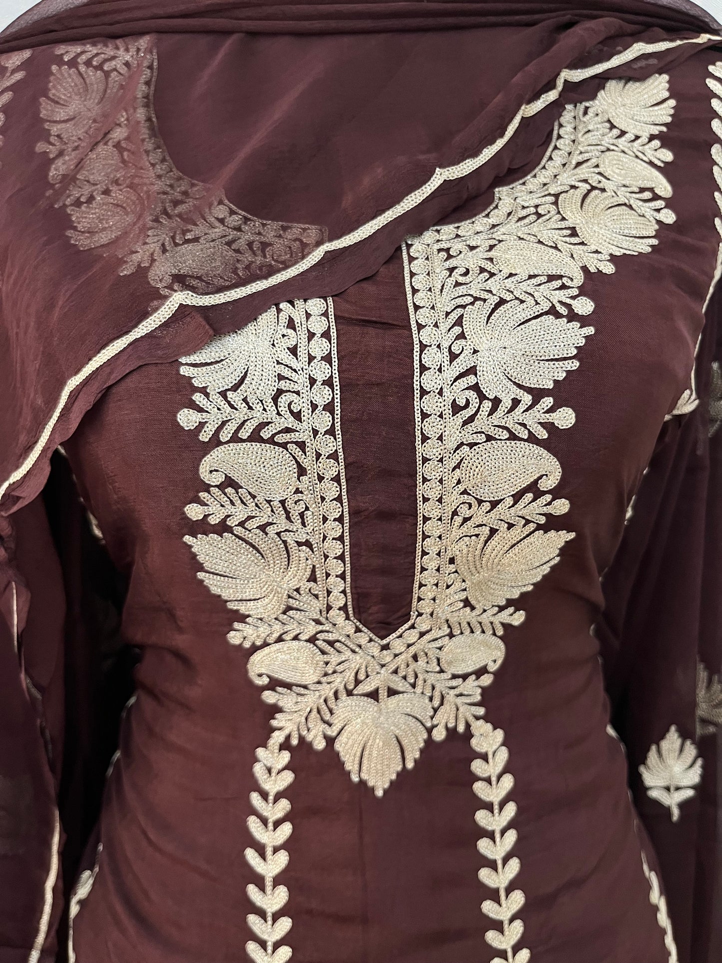 Sanam’ Orange Silk Tilla Embroidered Suit material