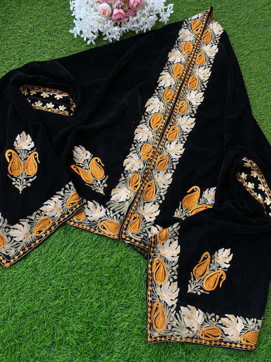 Black Aari Embroidered Velvet Cape