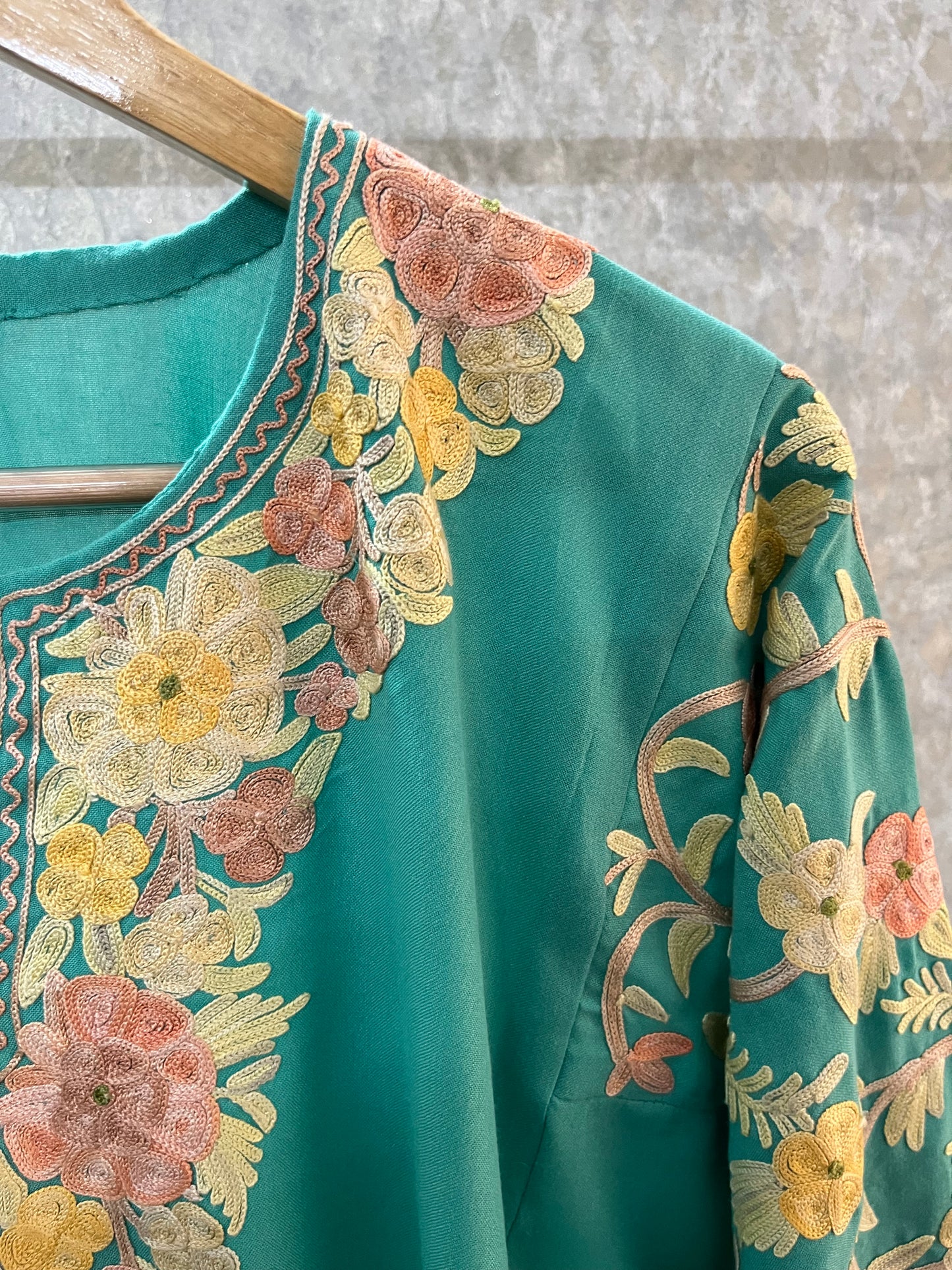 Jade Green Cotton Aari Work Pheran