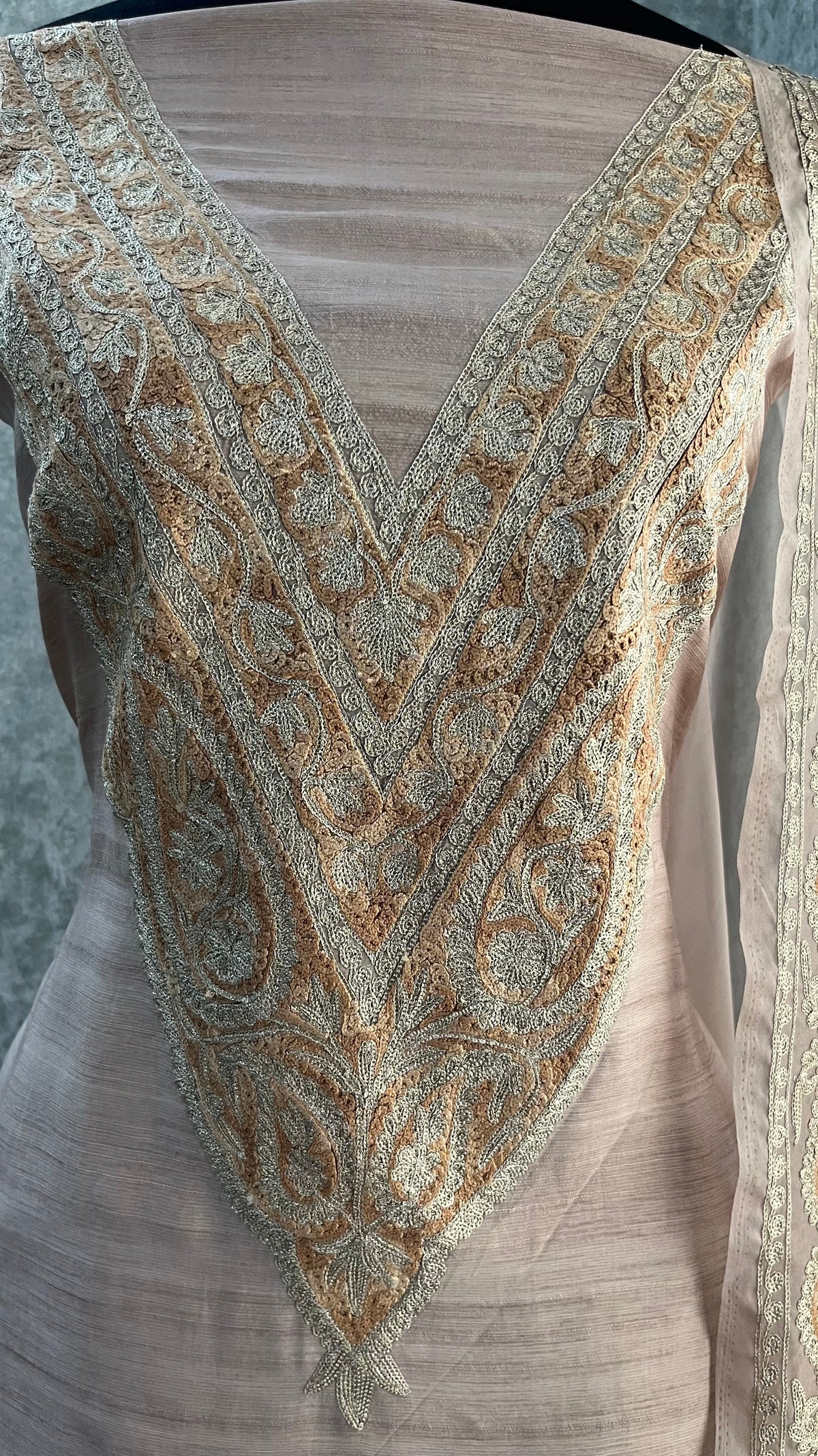 Beige Silk Kashmiri Suit