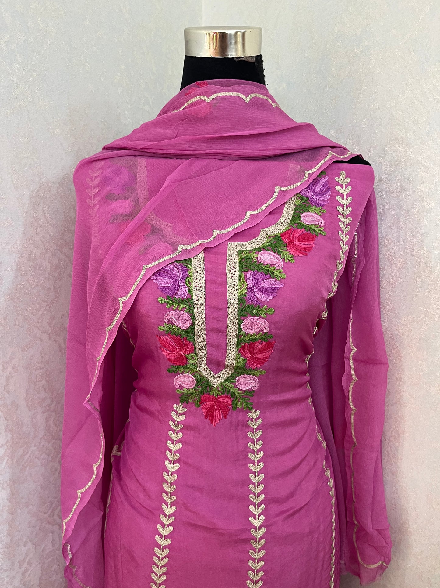 Sanam’ Mauve Silk Aari Embroidered Suit material