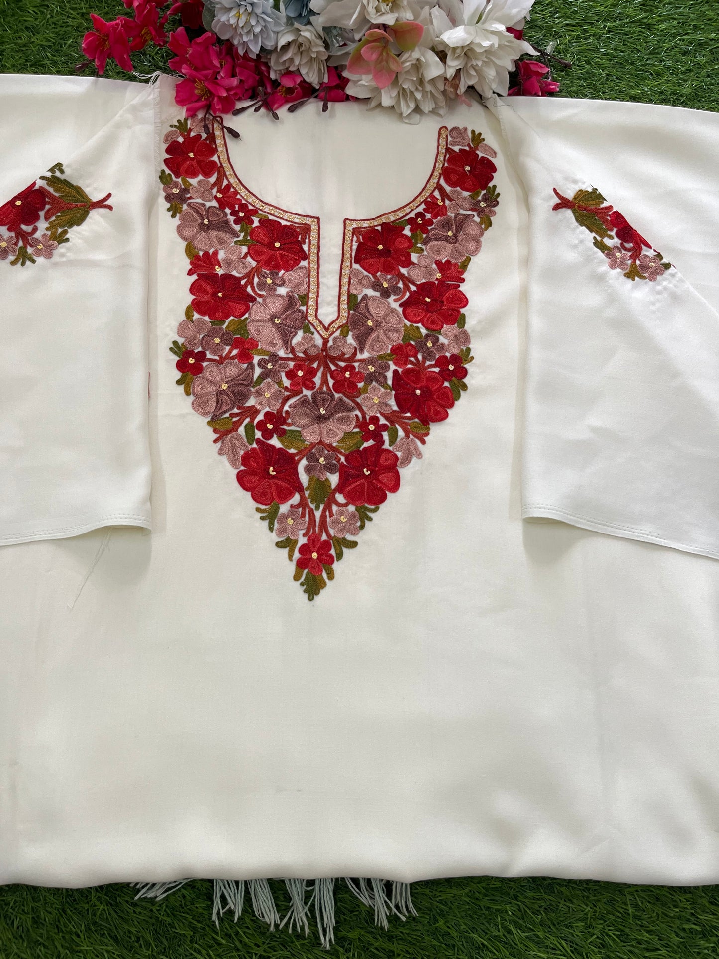 Off White Cotton Cord Set (Aari Embroidered)
