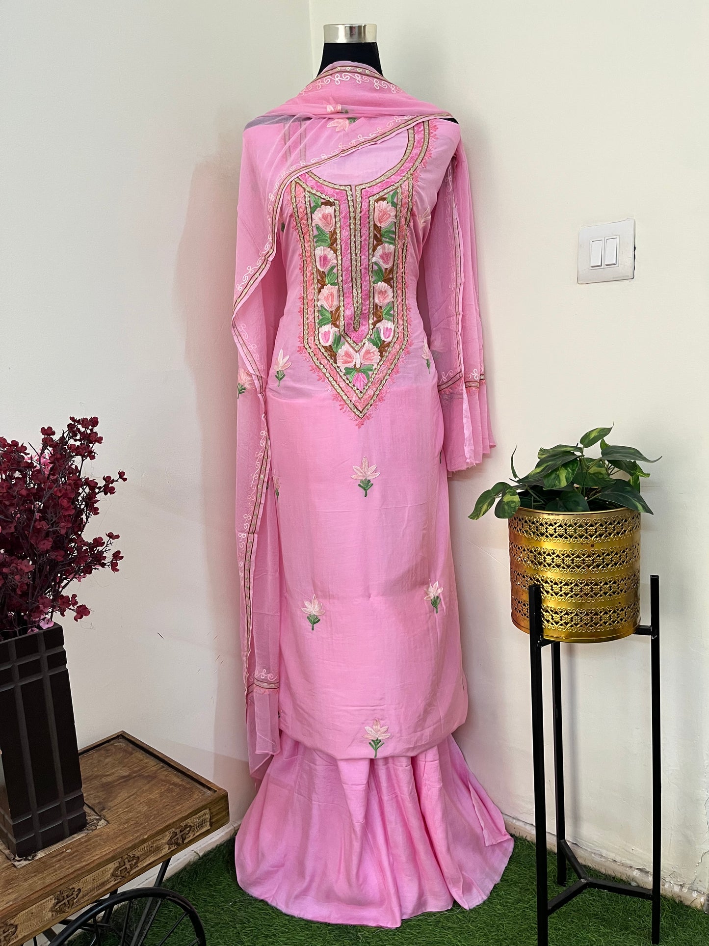 Soft Pink Muslin Cotton Aari Embroidered 3pc set