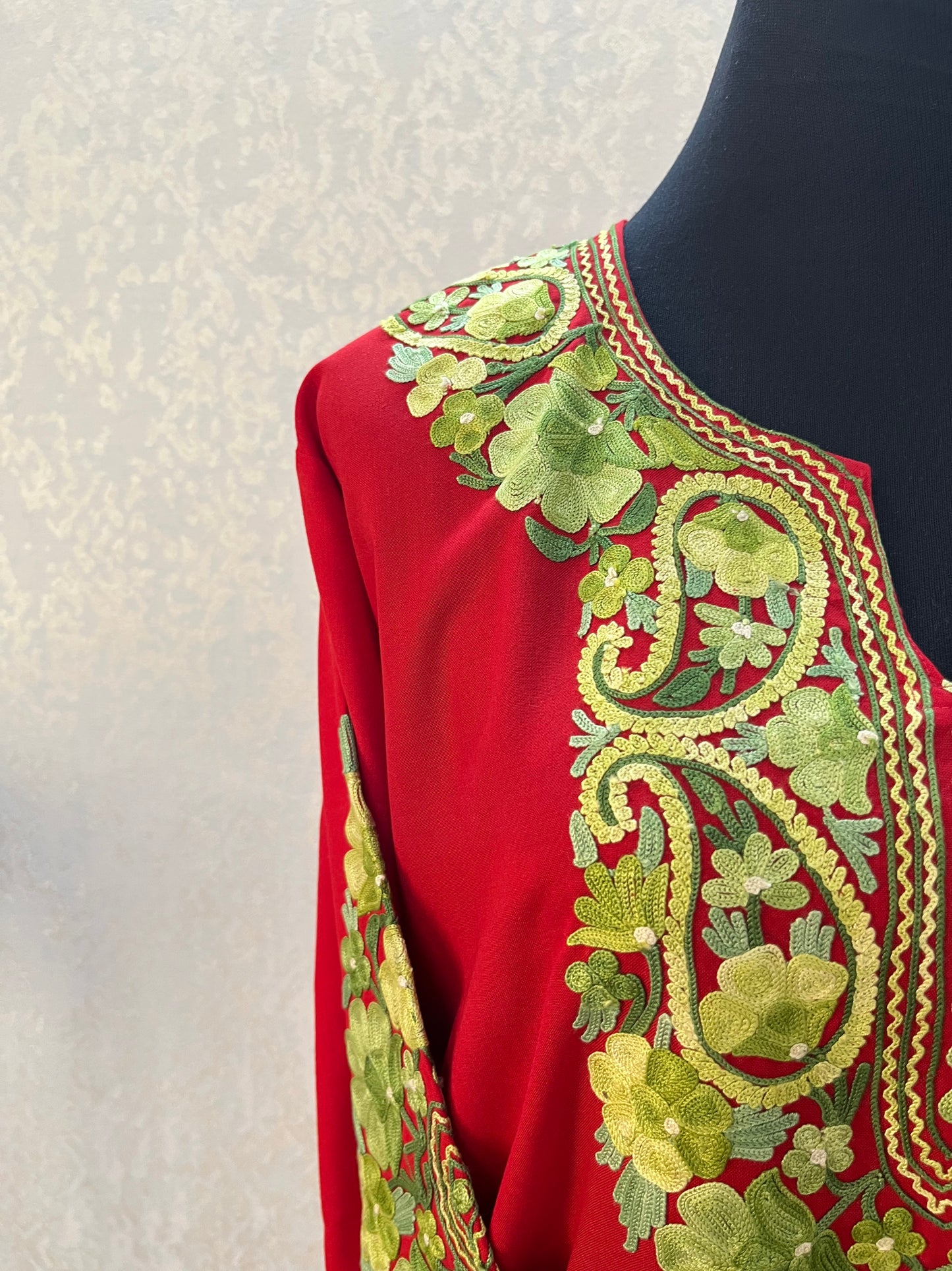 Red Cotton Aari Work Kurta