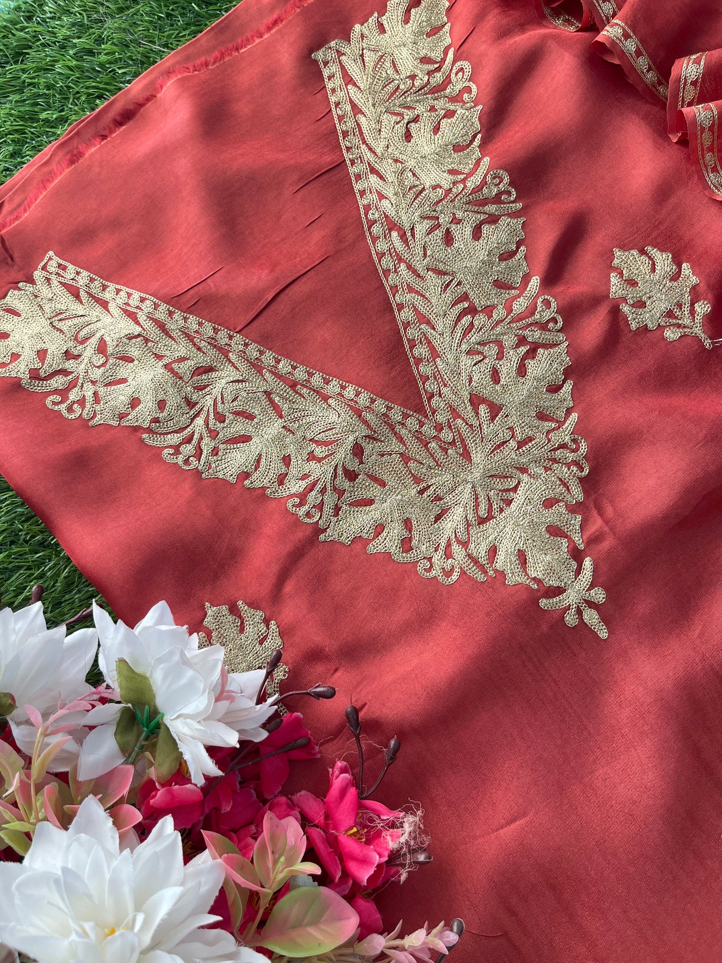 Blush Red Silk Tilla Kashmiri Suit