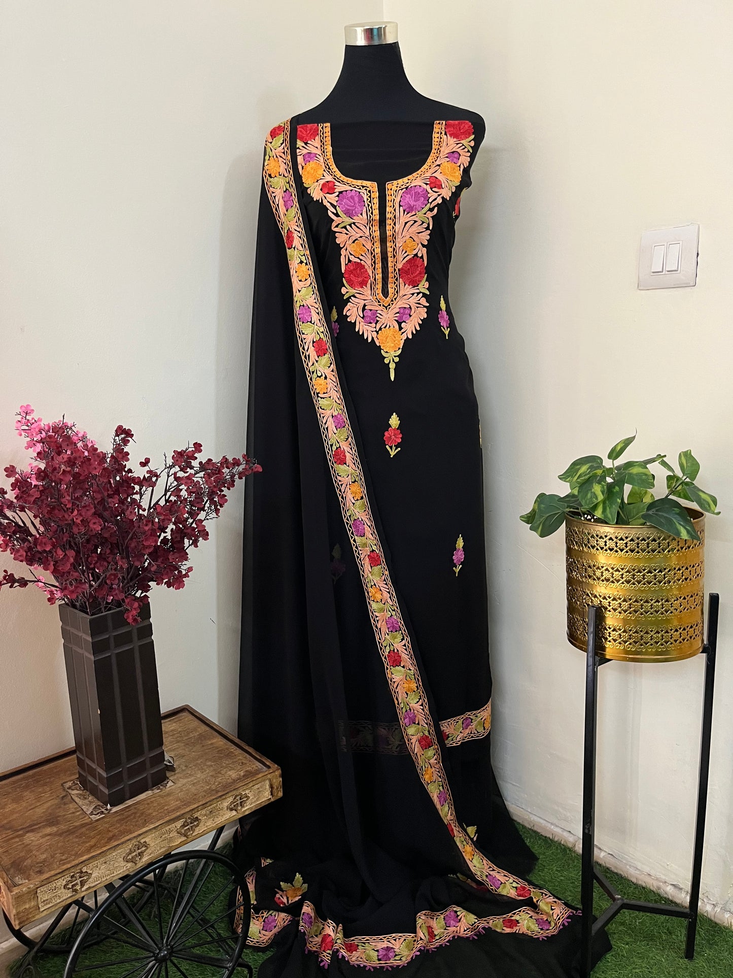 Black Georgette 3 Pc Aari Embroidered Suit Set