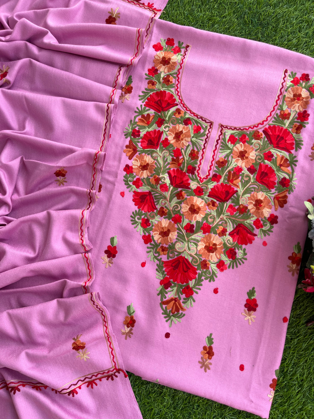 Playful Pink Woollen Aari Embroidered 3pc suit
