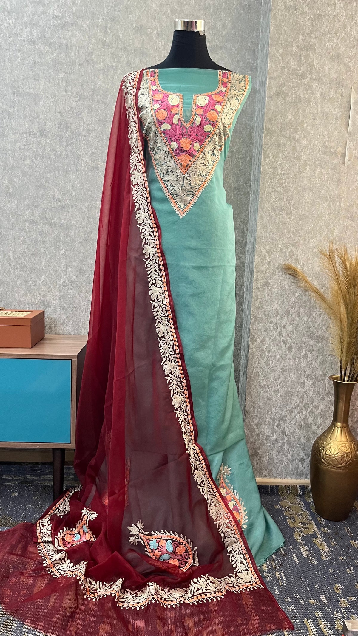 Tea Green Tissue Kashmiri Suit