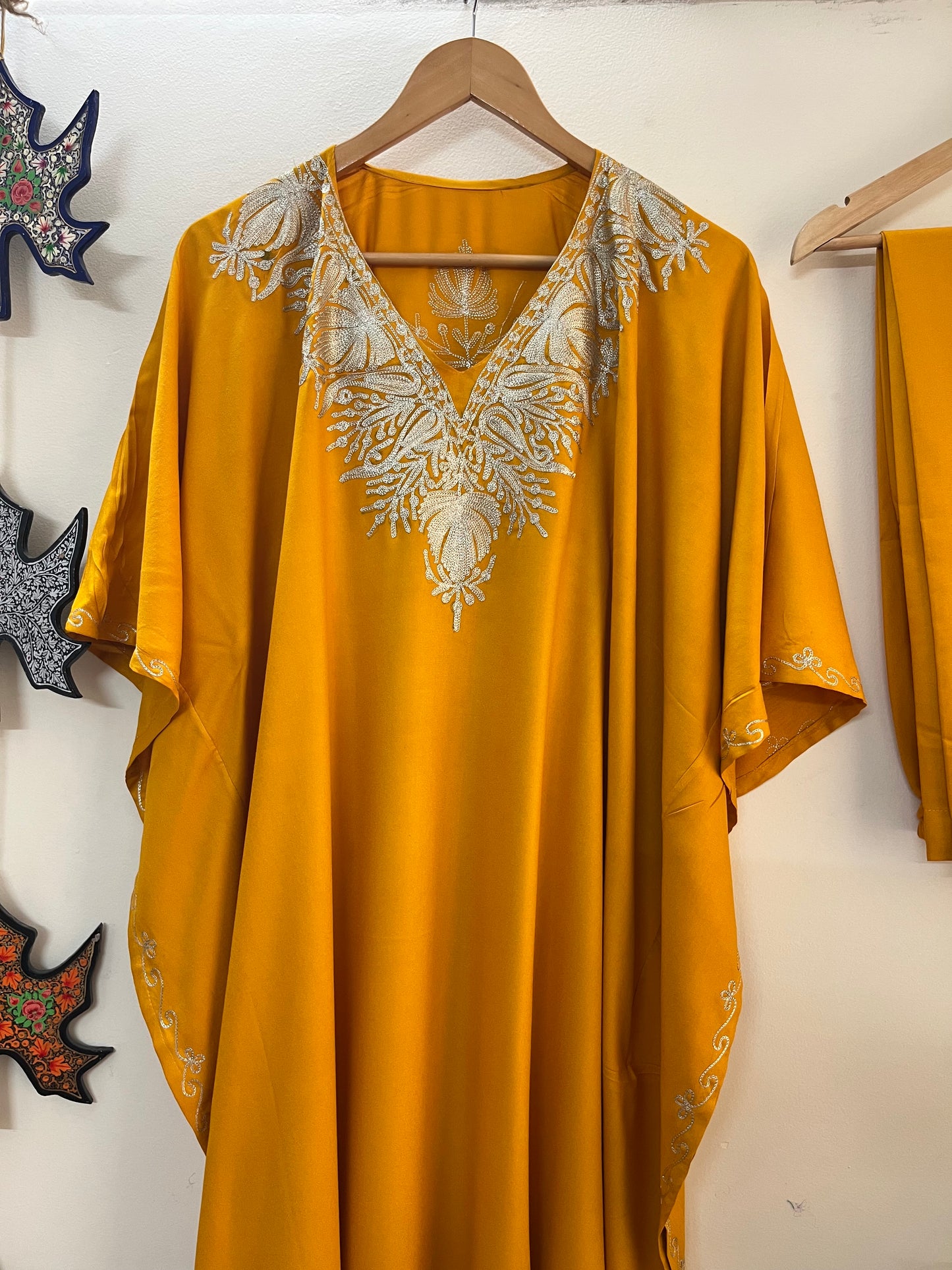 Orange Rayon Cotton Kashmiri Tilla Kaftan
