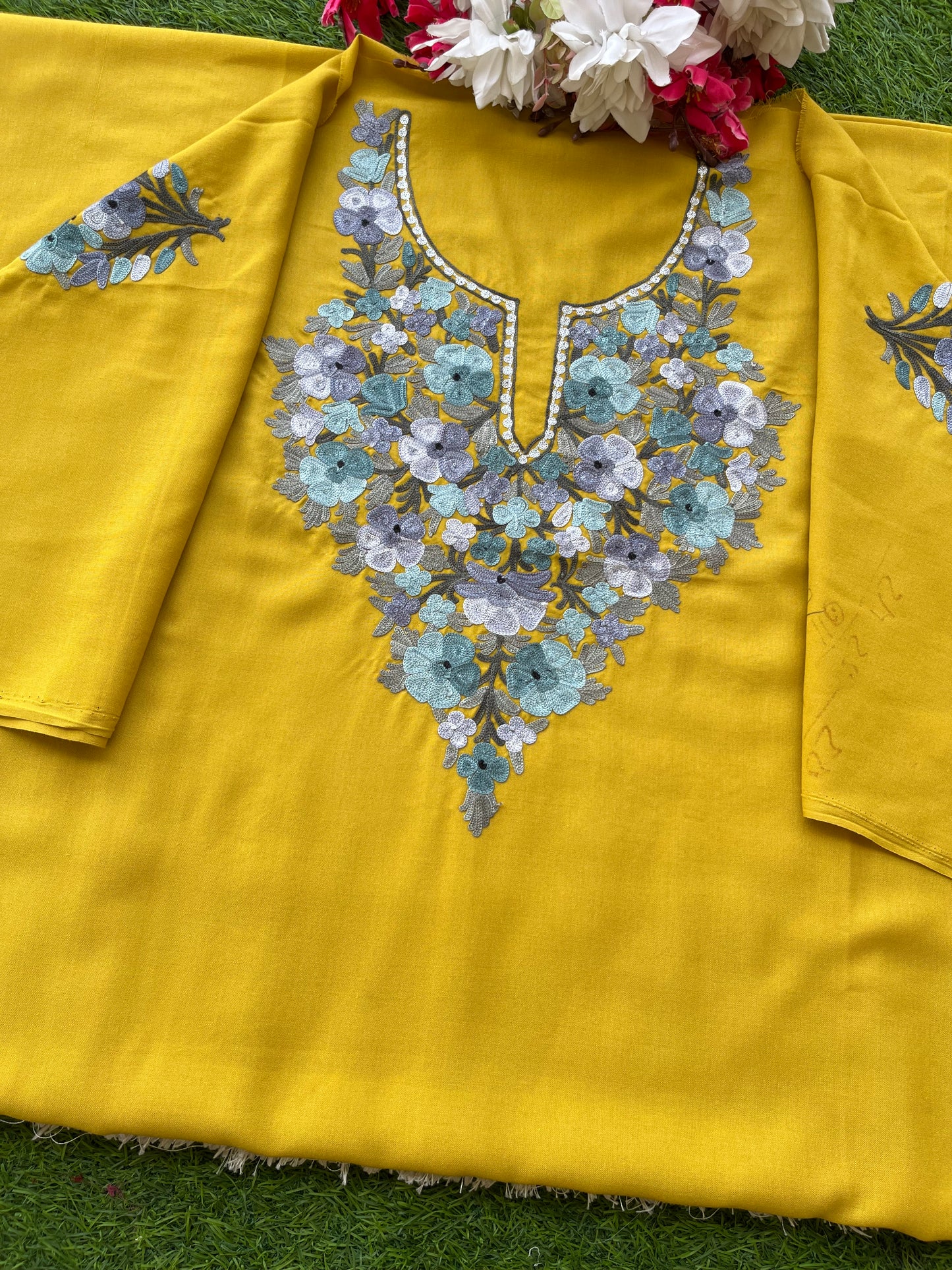 Yellow Cotton Cord Set (Aari Embroidered)