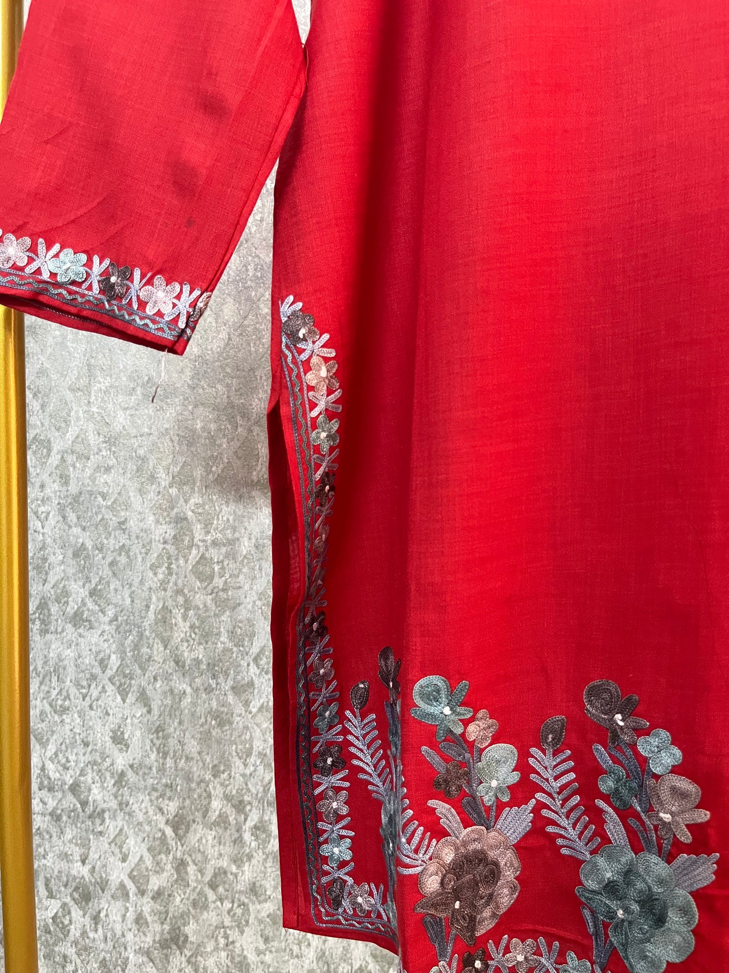Red Cotton Stitched Co-ord Set (38)