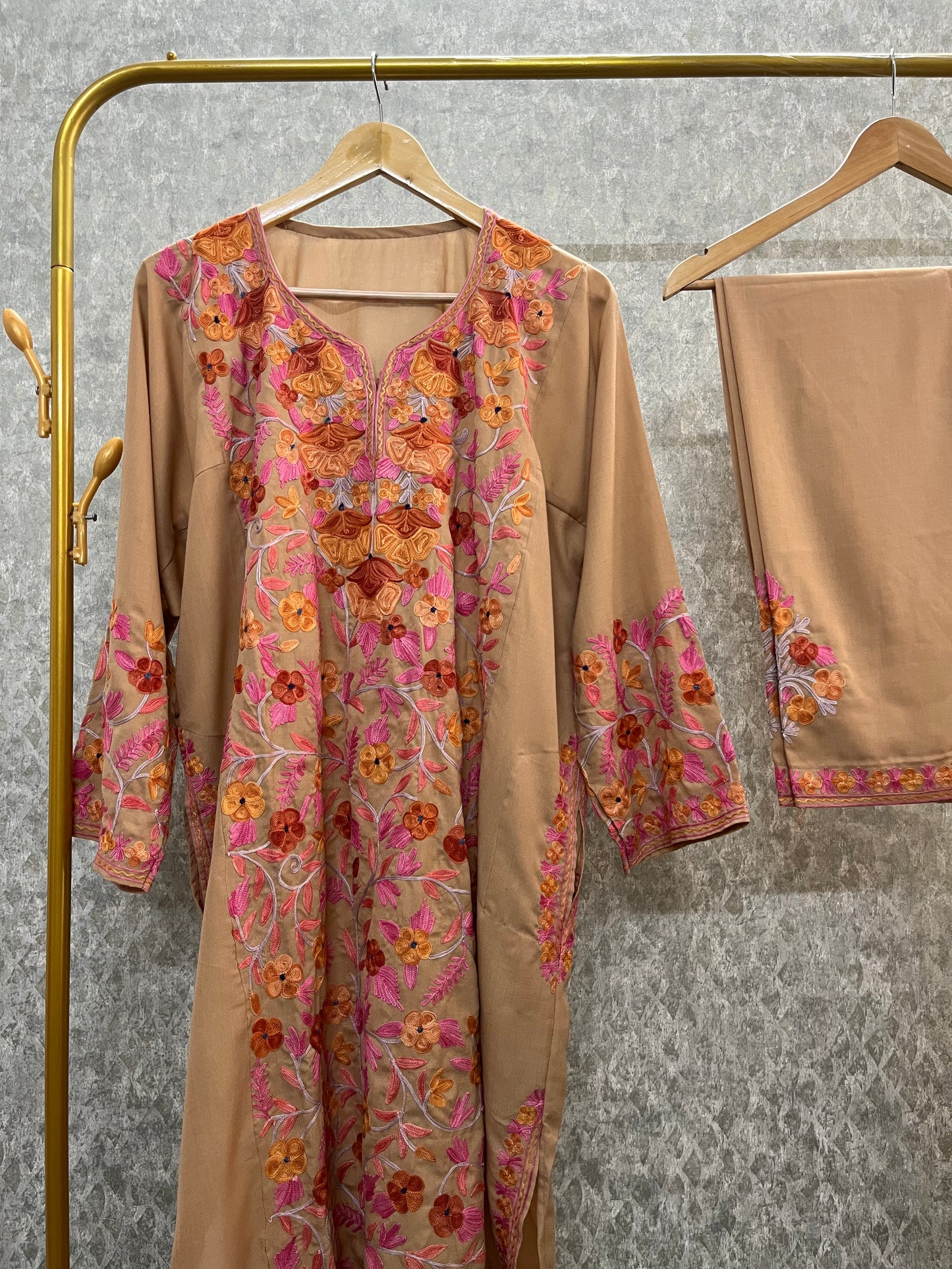 Beige Cotton Front Jaal Pheran Set Size (46)