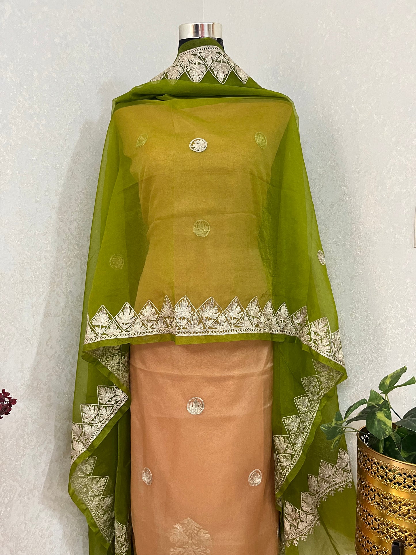 Golden Soft Tissue Kashmiri Suit