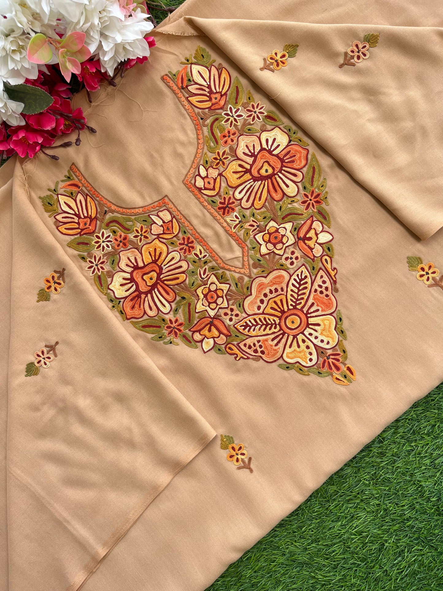 Beige Cotton Unstitched Cord Set