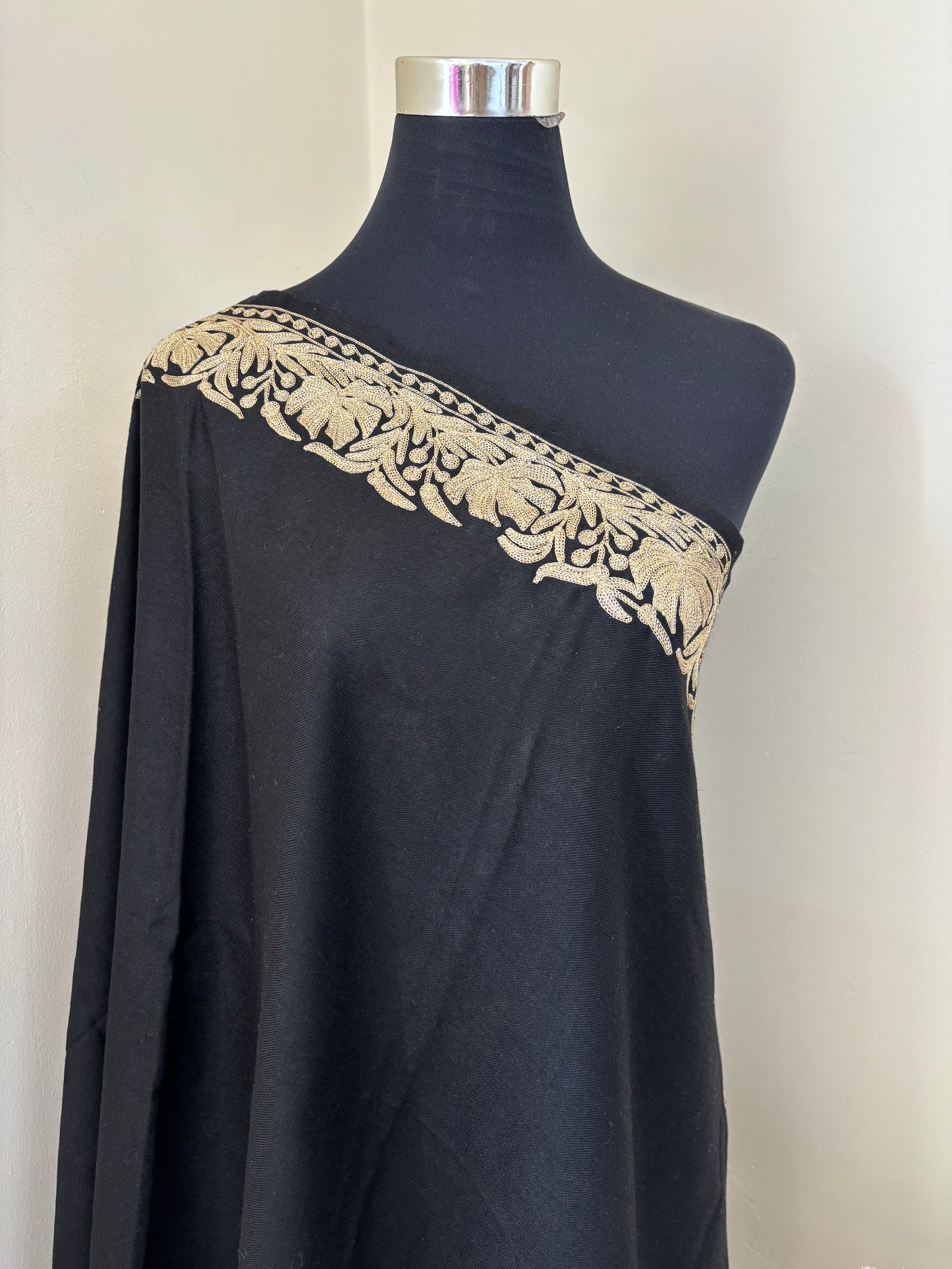 Black Fine Semi Pashmina Tilla Embroidered stole