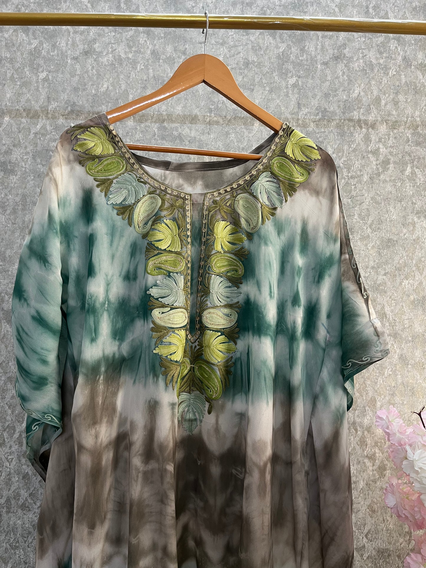 Mint Green Pure Georgette Shibori Kaftan Size (46)