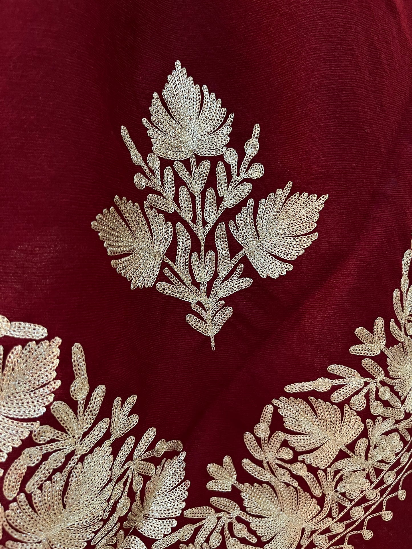 Maroon Semi Pashmina Tilla Embroidered stole