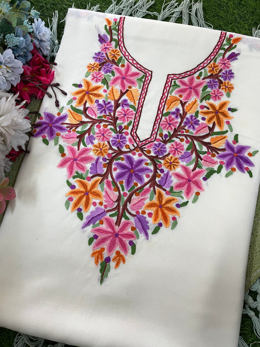 Off White Cotton Two Piece Suit (Hand Embroidered)
