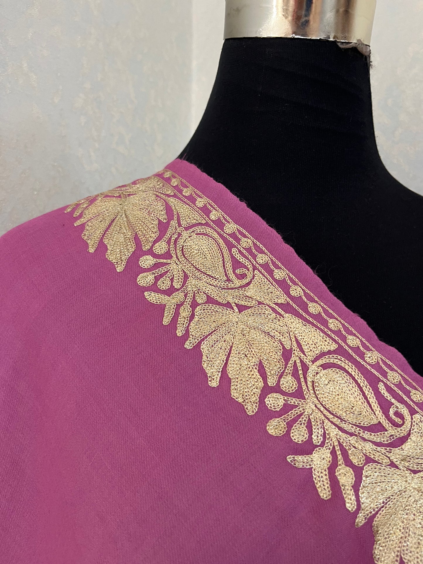 Soft Pink Semi Pashmina Tilla Embroidered stole