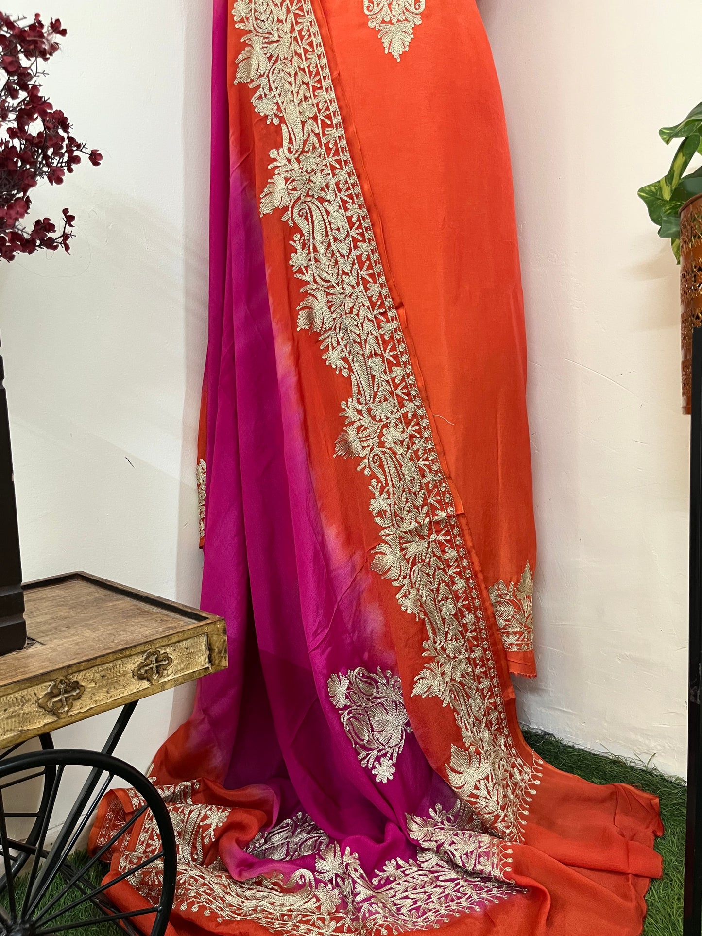 Sanam Orange Silk Kashmiri Suit