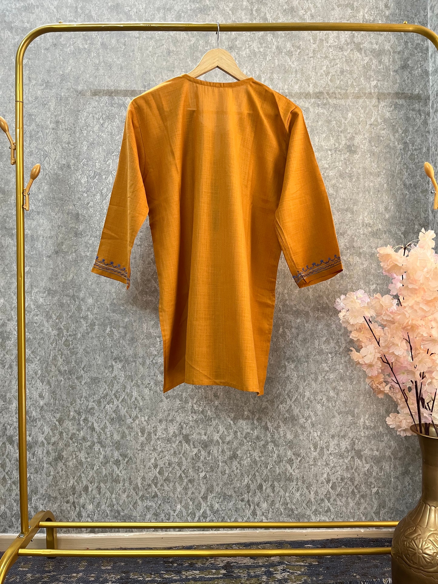 Mustard Cotton Aari Work Kurta