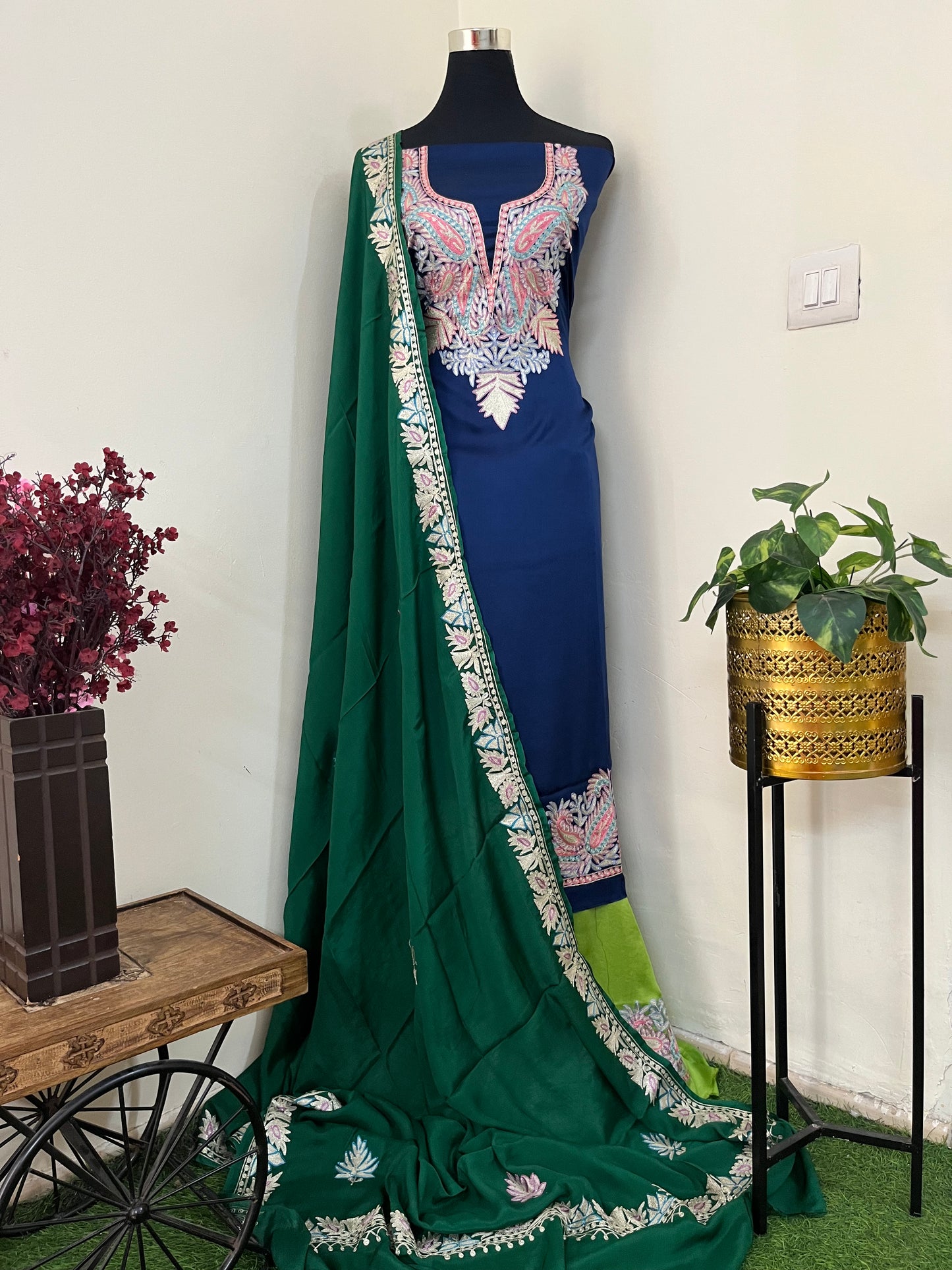 Kalaa’ Royal Blue 3D Crape Kashmiri Suit