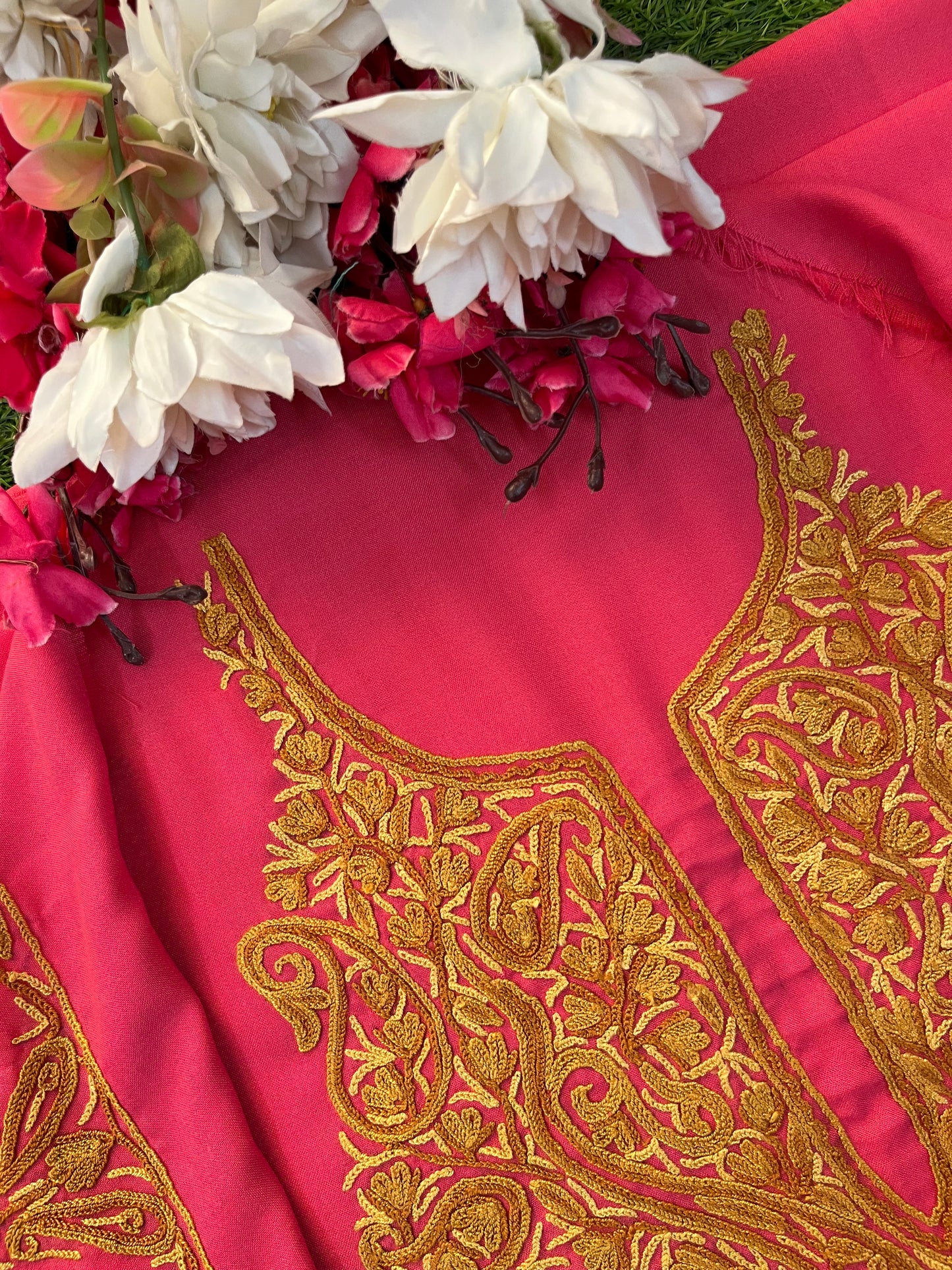 Candy Pink Cotton Two Piece Suit (Hand Embroidered)