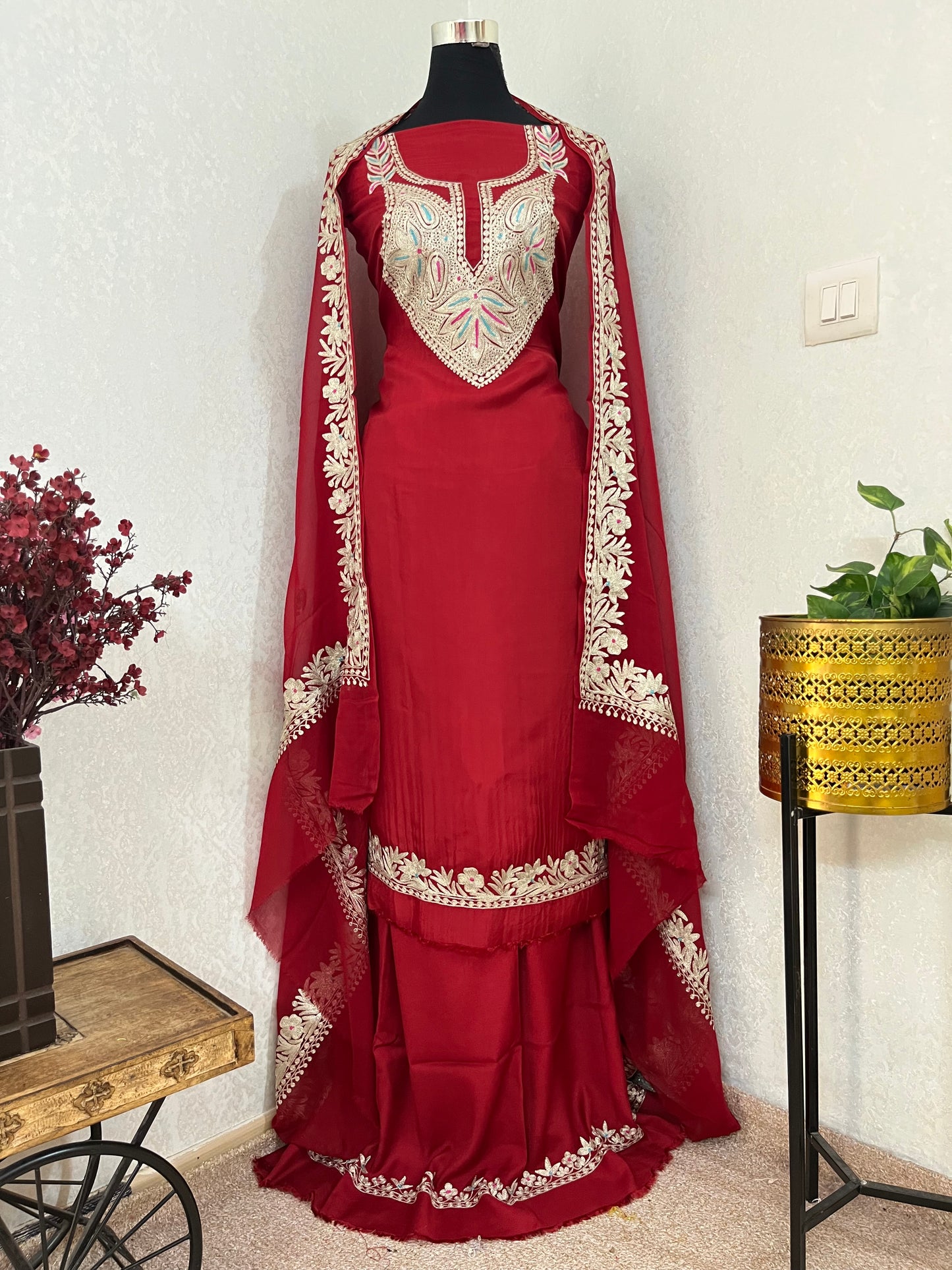 Maroon Opada Silk Kashmiri Suits
