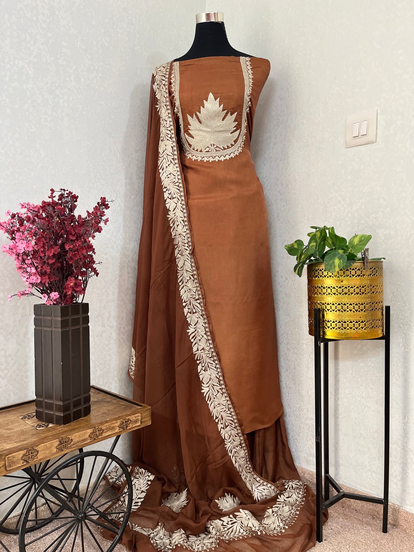 Coffee Brown Sanam’ Tilla Kashmiri Silk Suit