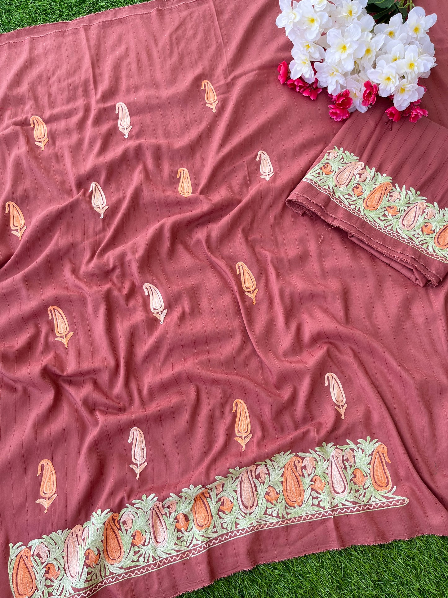 Onion Pink Muslin Cotton Striped Pattern Unstitched Co-ord Set