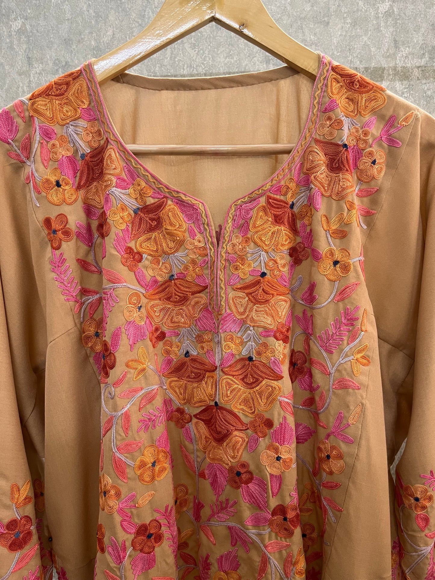 Beige Cotton Front Jaal Pheran Set Size (46)