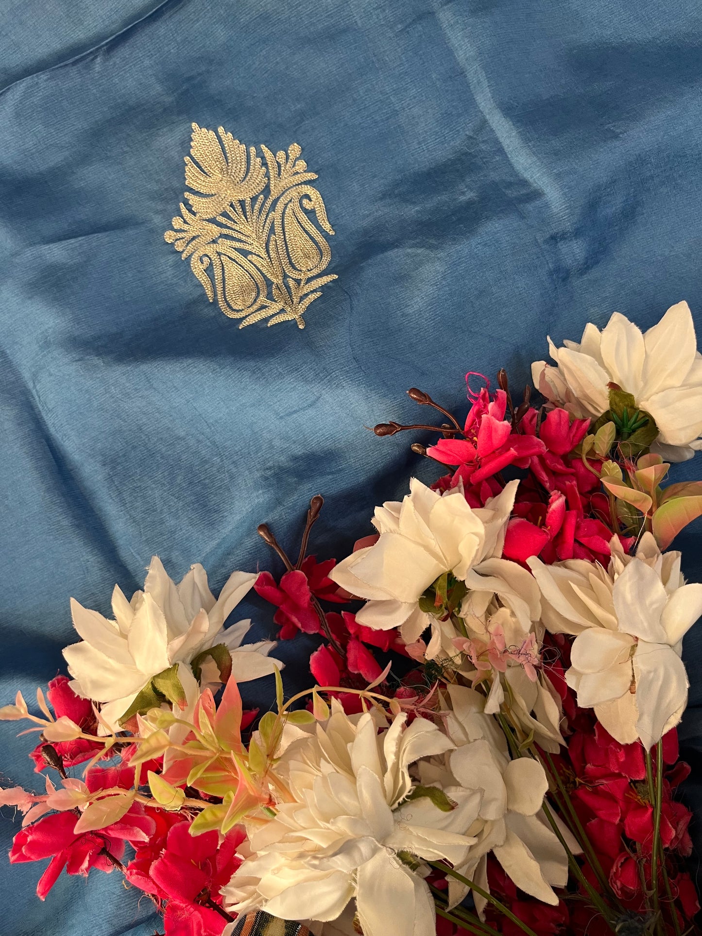Soft Blue Sanam’ Silk Tilla Kashmiri Suit